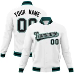 Custom White Black-White Classic Style Varsity Full-Snap Letterman Jacket