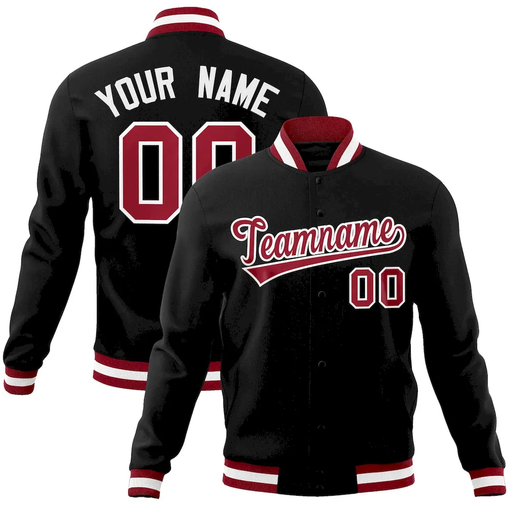 Custom Black Crimson-White Classic Style Varsity Full-Snap Letterman Jacket