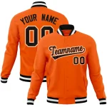 Custom Navy White-Orange Classic Style Varsity Full-Snap Letterman Jacket
