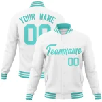 Custom White Aqua Classic Style Varsity Full-Snap Letterman Jacket