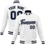 Custom White Navy-White Classic Style Varsity Full-Snap Letterman Jacket