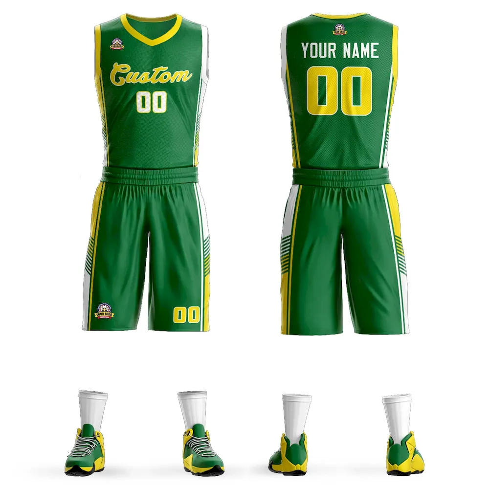 Custom Kelly Green Gold-White Classic Sets Sports Uniform Basketball Jersey