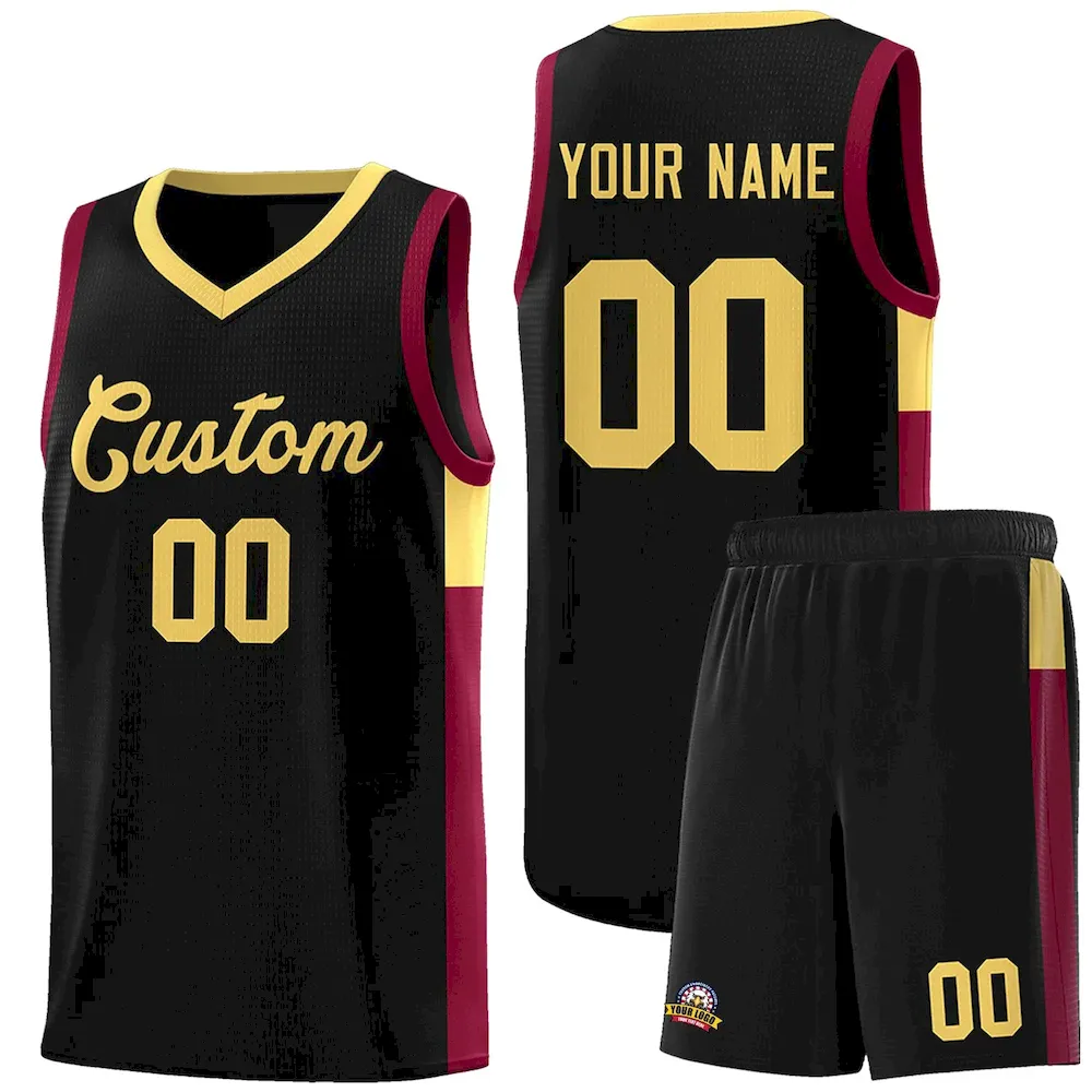 Custom Black Old Gold-Crimson Side Two-Tone Classic Sports Uniform Basketball Jersey