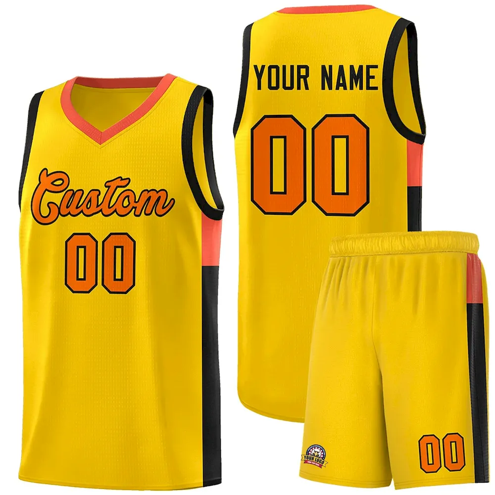 Custom Gold Orange-Black Side Two-Tone Classic Sports Uniform Basketball Jersey
