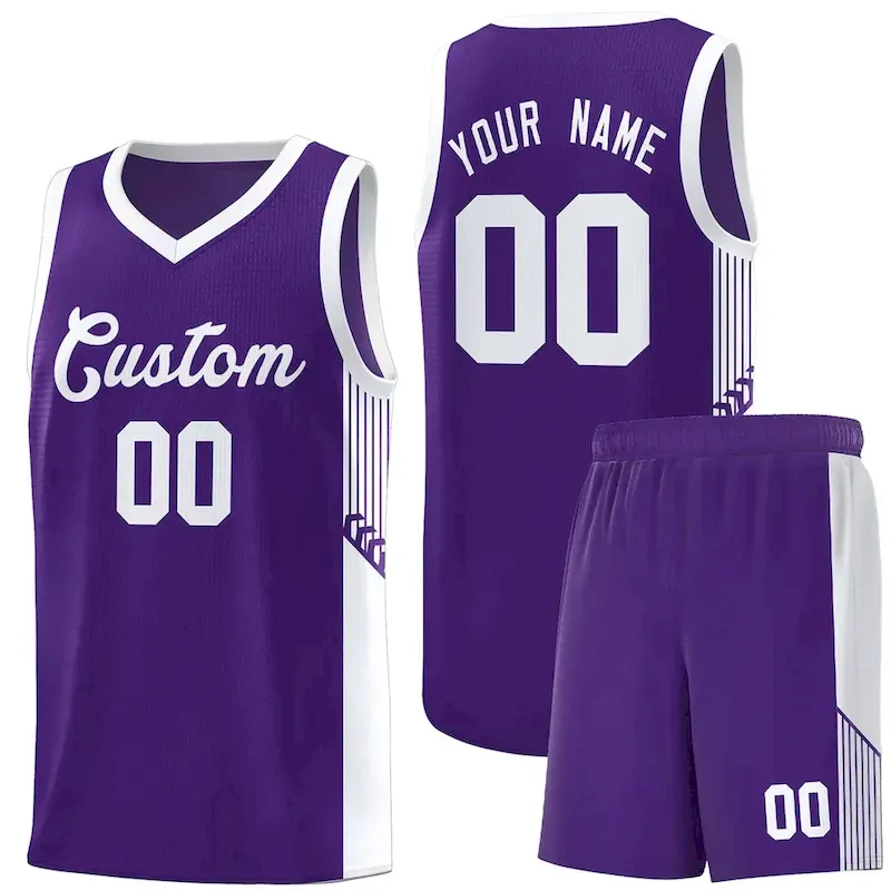 Custom Light Blue Royal-White Side Stripe Fashion Sports Uniform Basketball Jersey