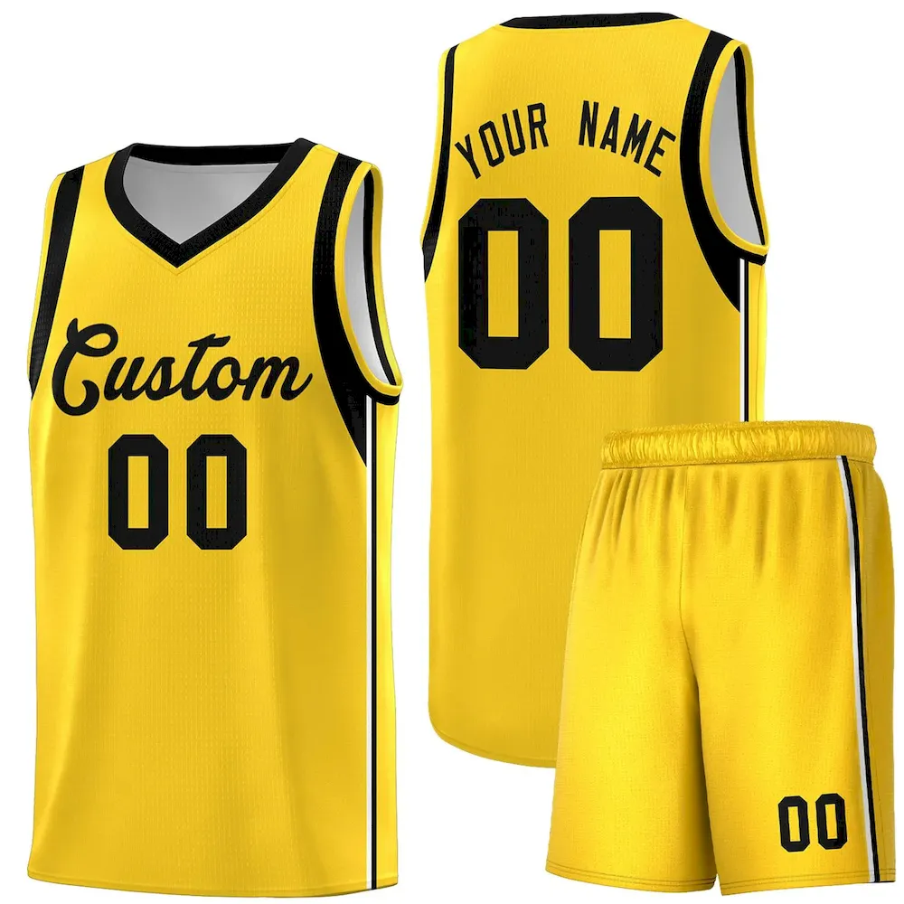 Custom Gold Purple Sleeve Color Blocking Classic Sets Sports Uniform Basketball Jersey