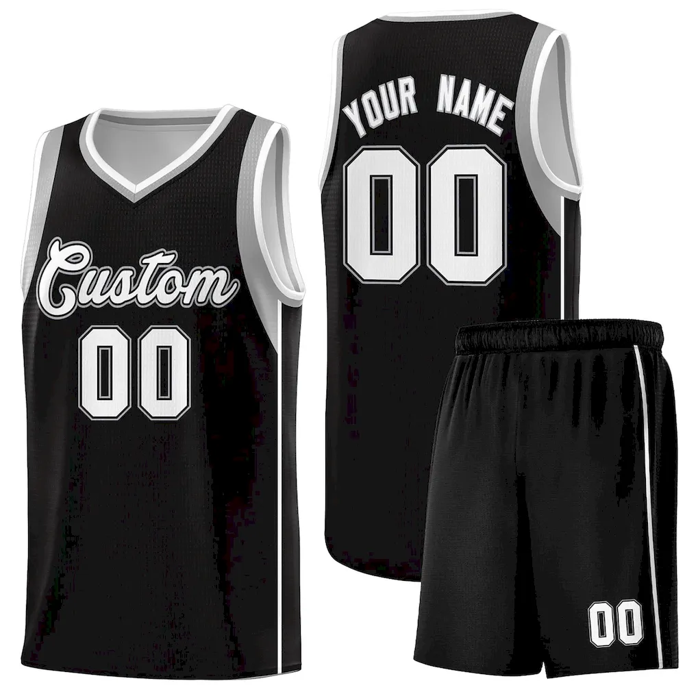 Custom Black White-Black Sleeve Color Blocking Classic Sets Sports Uniform Basketball Jersey