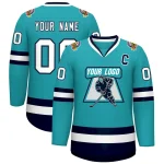 Custom Aqua White-Gold Classic Style Hockey Jersey