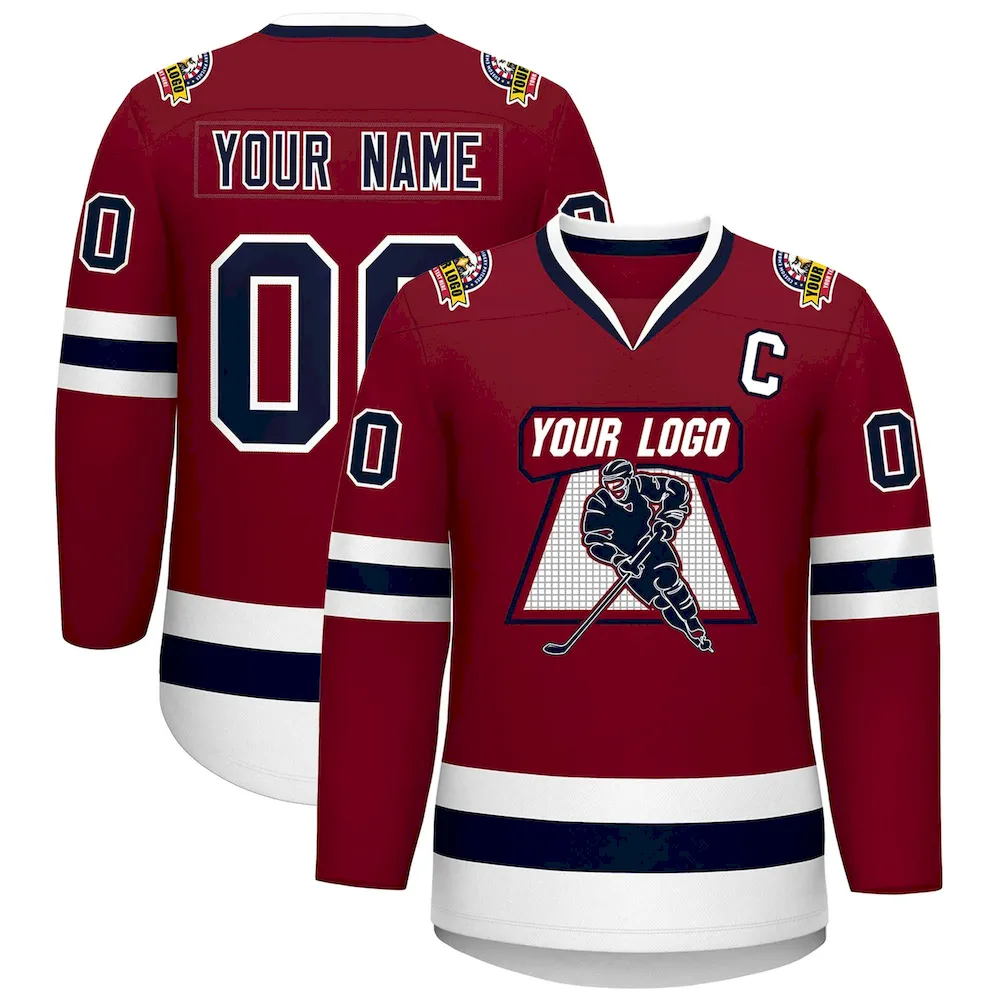 Custom Crimson Navy-White Classic Style Hockey Jersey