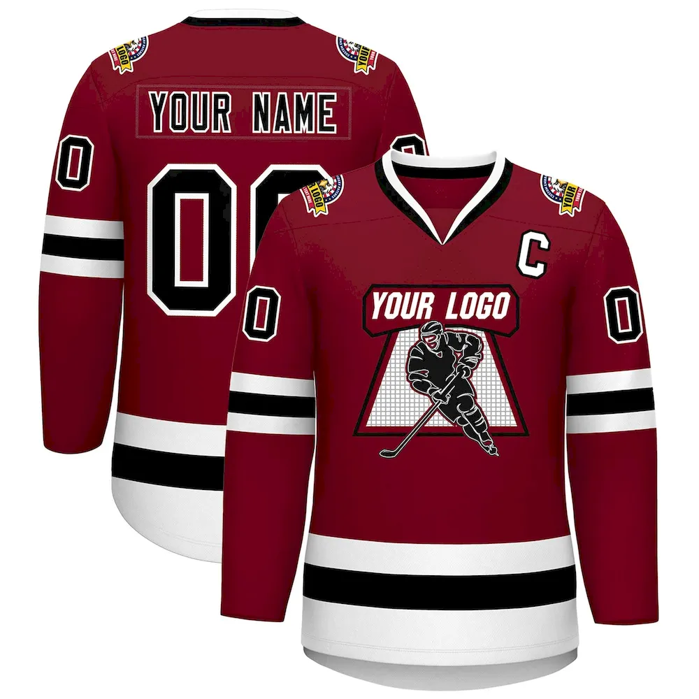 Custom Crimson Black-White Classic Style Hockey Jersey