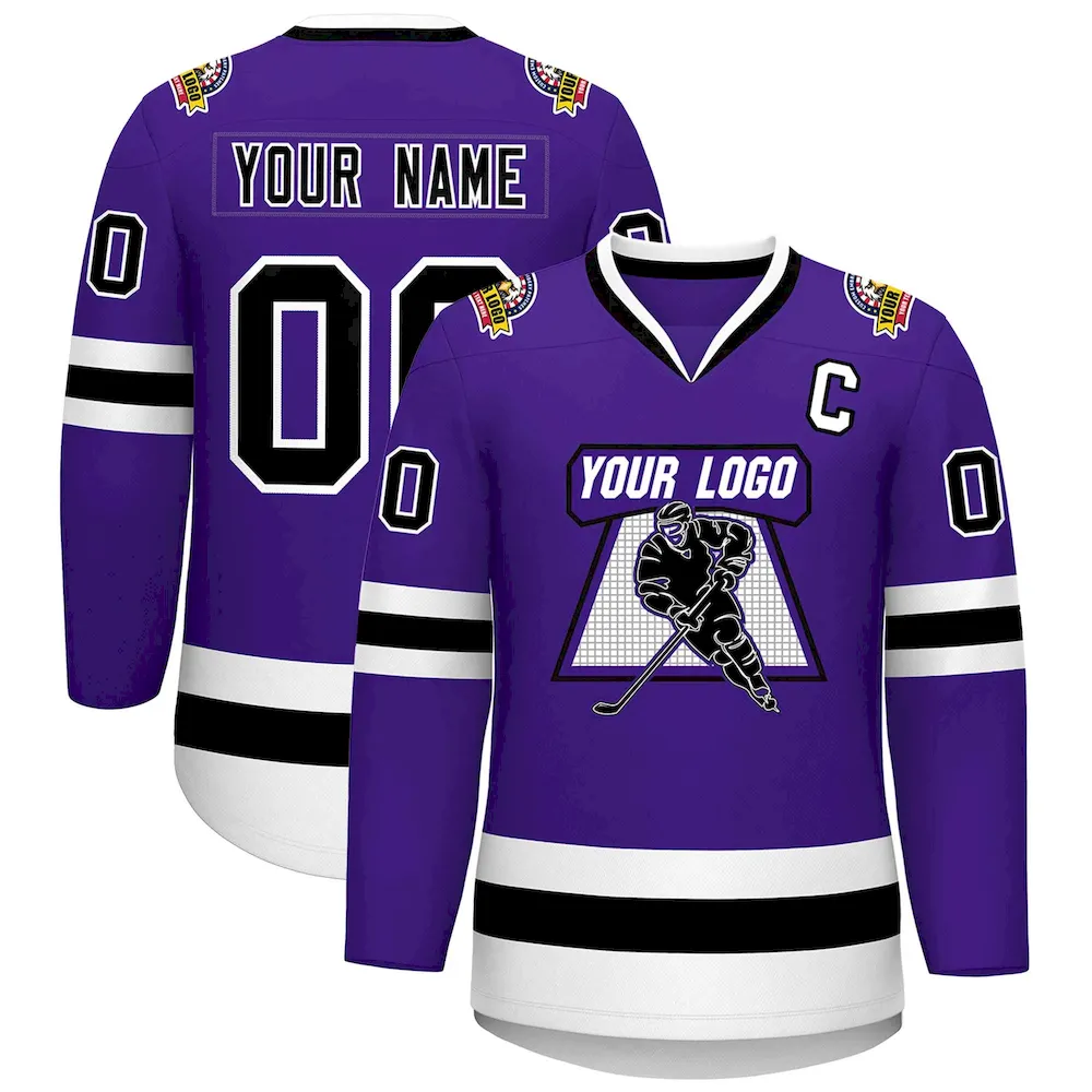 Custom Purple Gold-White Classic Style Hockey Jersey