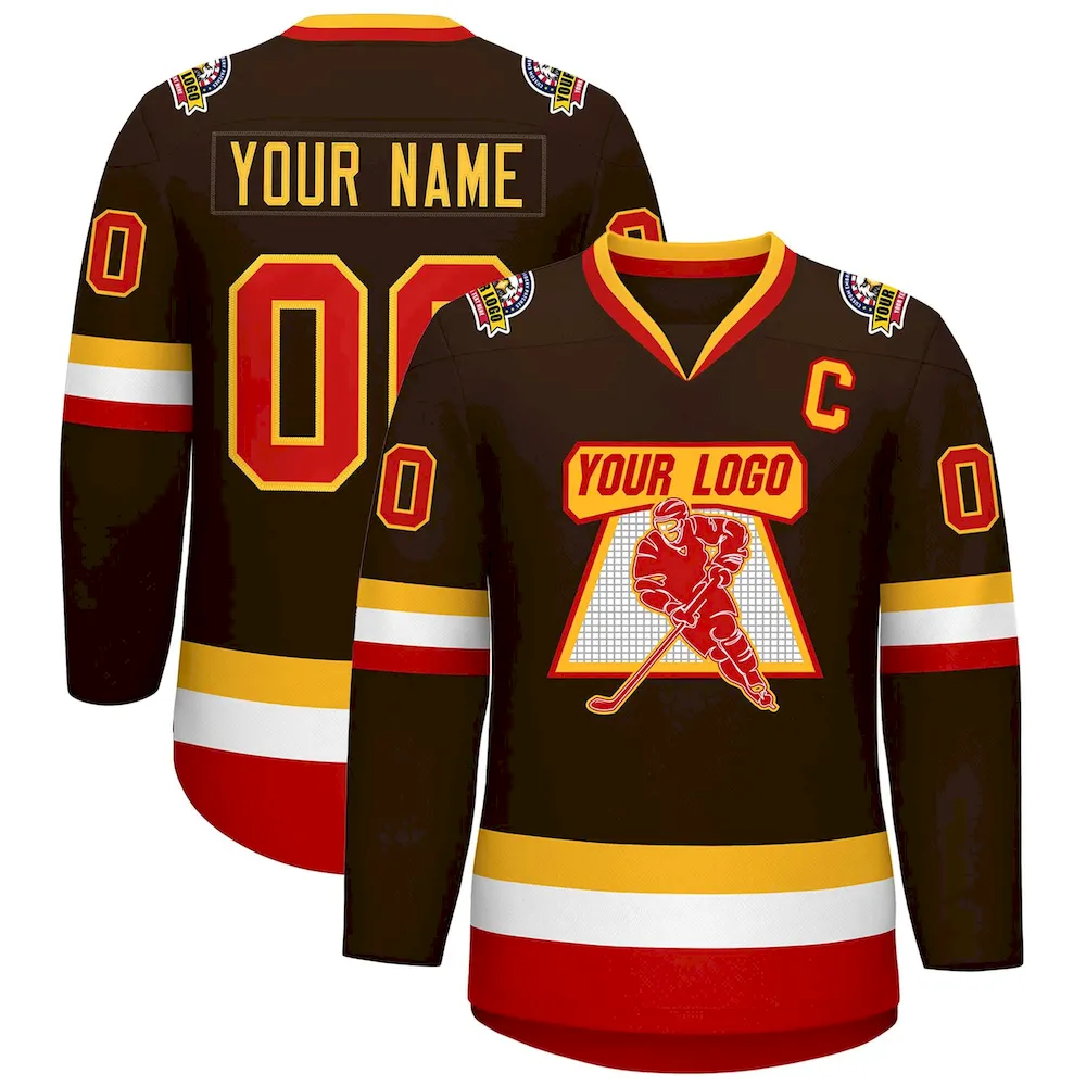 Custom Brown Red-Gold Classic Style Hockey Jersey