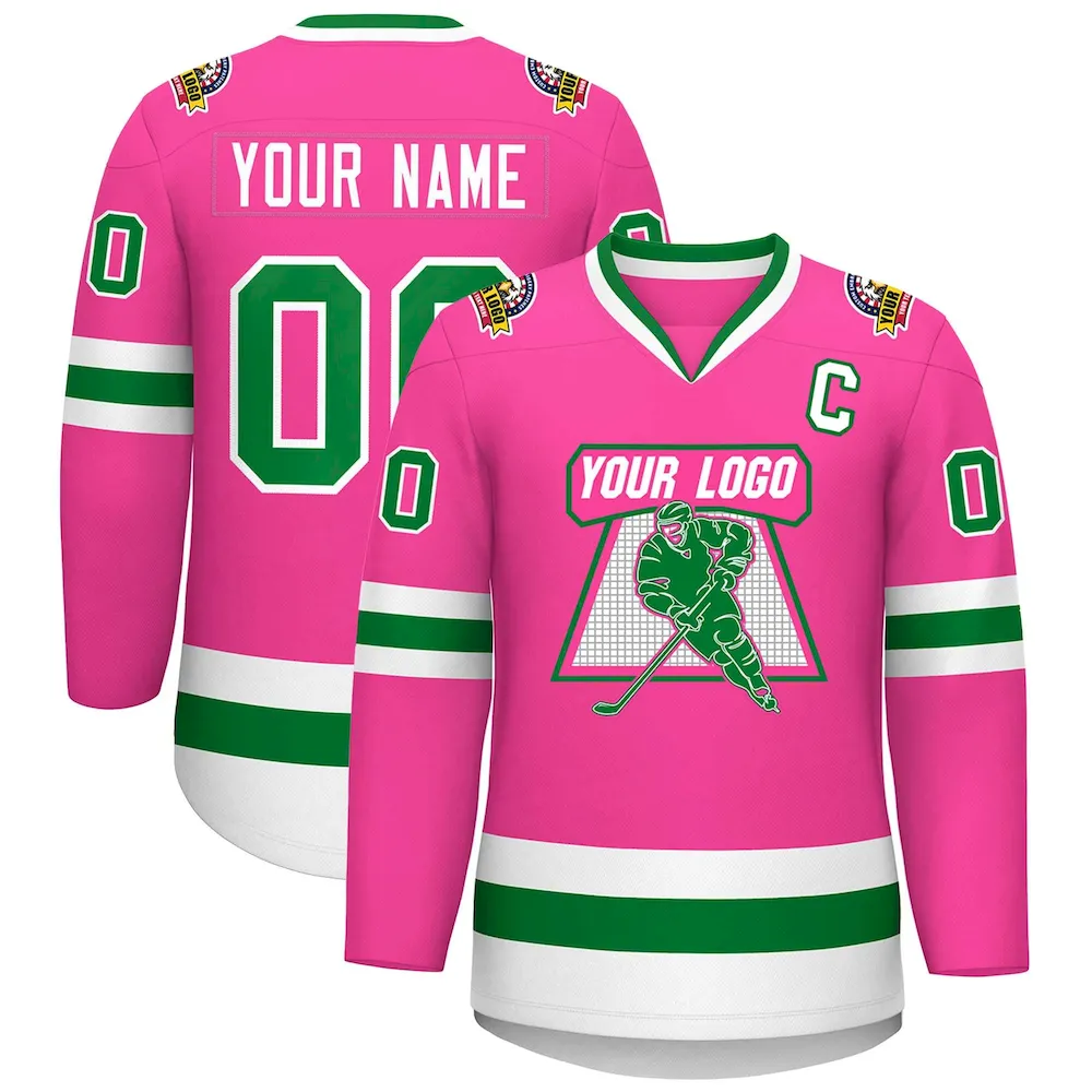 Custom Pink Gold-White Classic Style Hockey Jersey