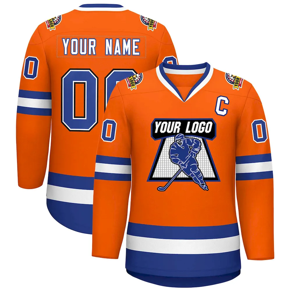 Custom Orange Royal White-Black Classic Style Hockey Jersey