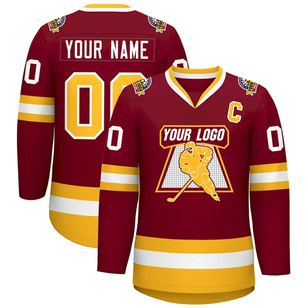 Custom Purple Gold-White Classic Style Hockey Jersey