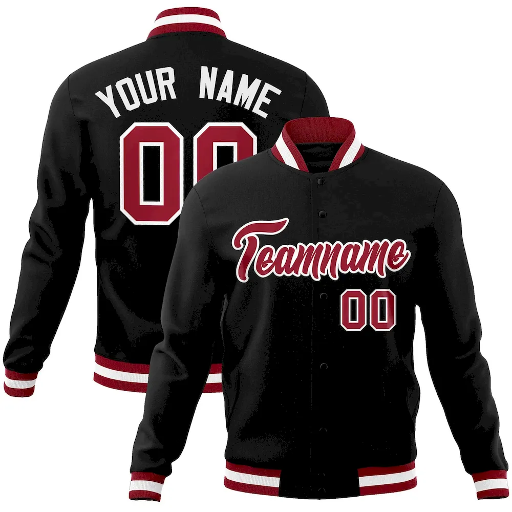 Custom Black Crimson-White Classic Style Varsity Full-Snap Letterman Jacket