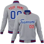 Custom Gray Royal-White Classic Style Varsity Full-Snap Letterman Jacket