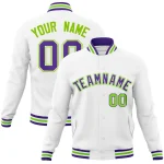 Custom White Purple-White Classic Style Varsity Full-Snap Letterman Jacket