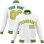 Custom White Yellow-Green Classic Style Varsity Full-Snap Letterman Jacket