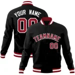 Custom Black Crimson-White Classic Style Varsity Full-Snap Letterman Jacket