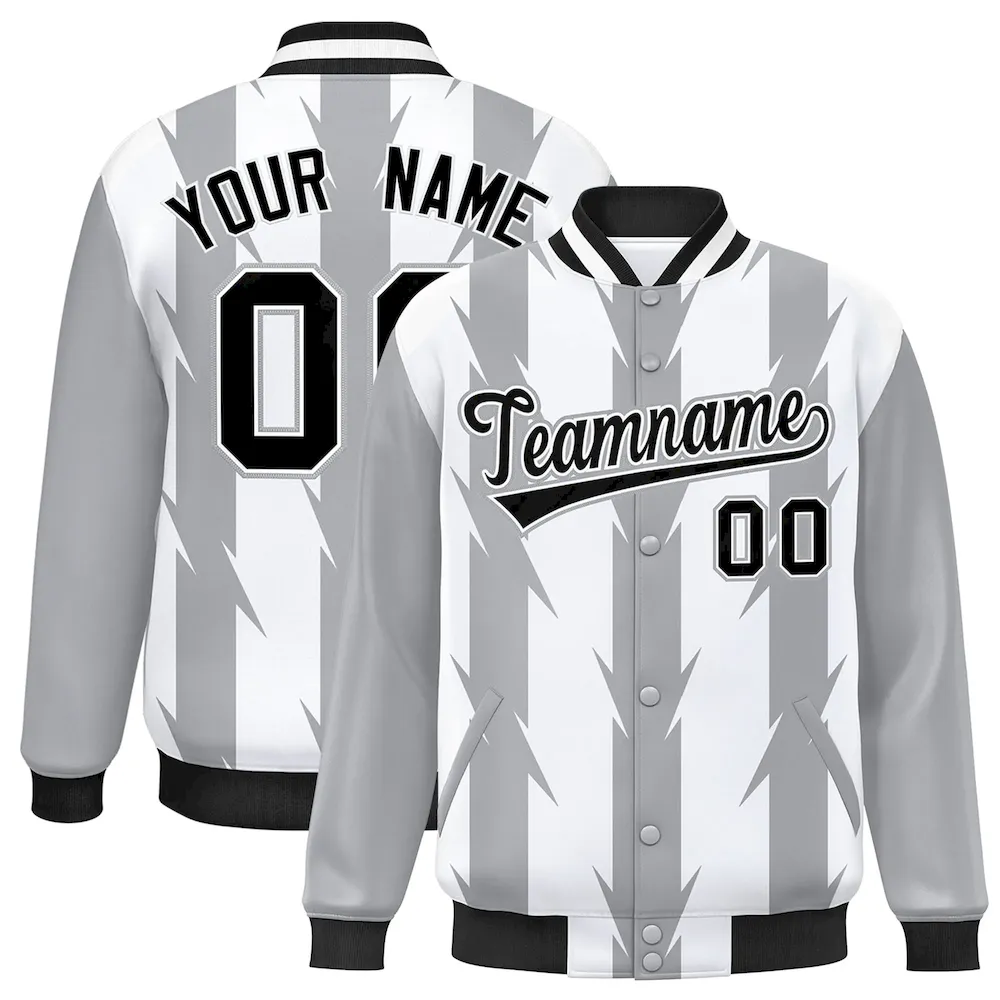 Custom White White Varsity Full-Snap Blade Pattern Raglan Sleeves Letterman Baseball Jacket