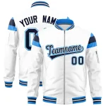 Custom Red White Varsity Full-Zip Shoulder Color Block Letterman Bomber Jacket
