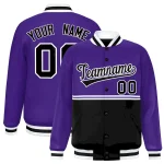Custom Purple Black Varsity Full-Snap Color Block Letterman Jacket