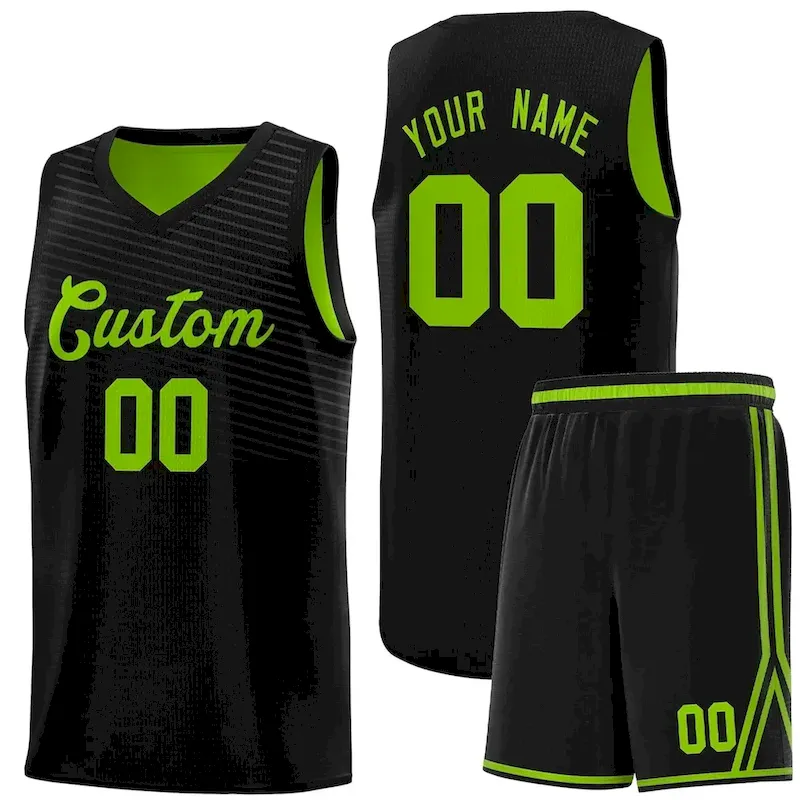 Custom Black Neon Green Chest Slash Patttern Sports Uniform Basketball Jersey