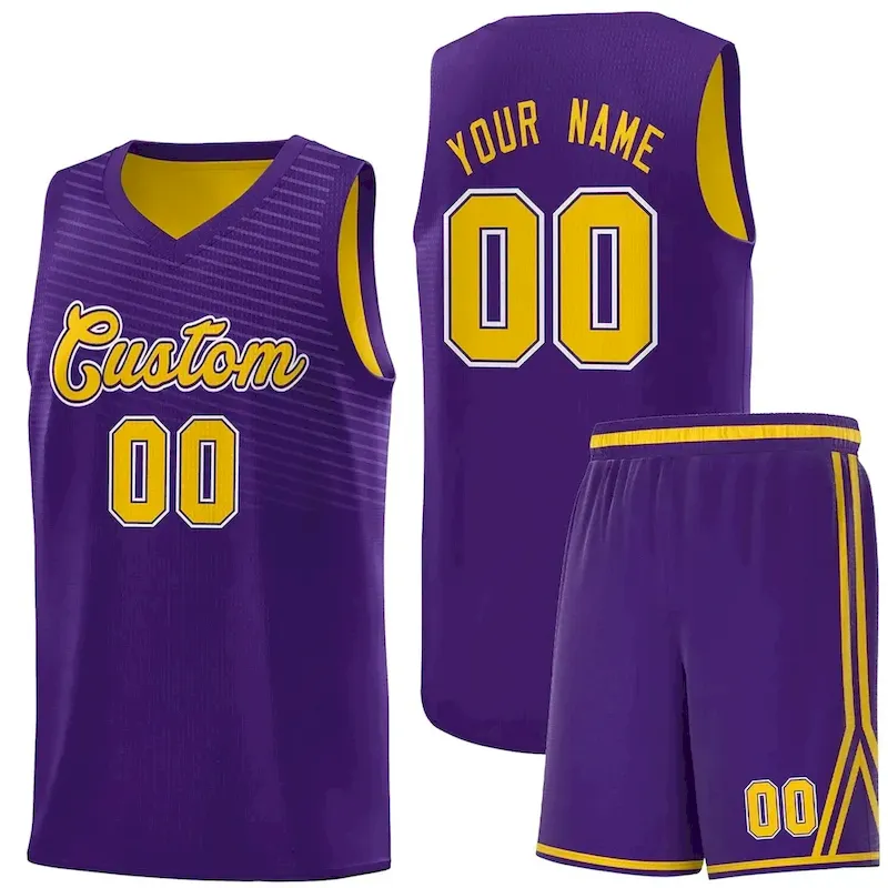 Custom Purple Gold Chest Slash Patttern Sports Uniform Basketball Jersey
