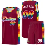 Custom Crimson LGBT Rainbow For Pride Month Sports Uniform Basketball Jersey