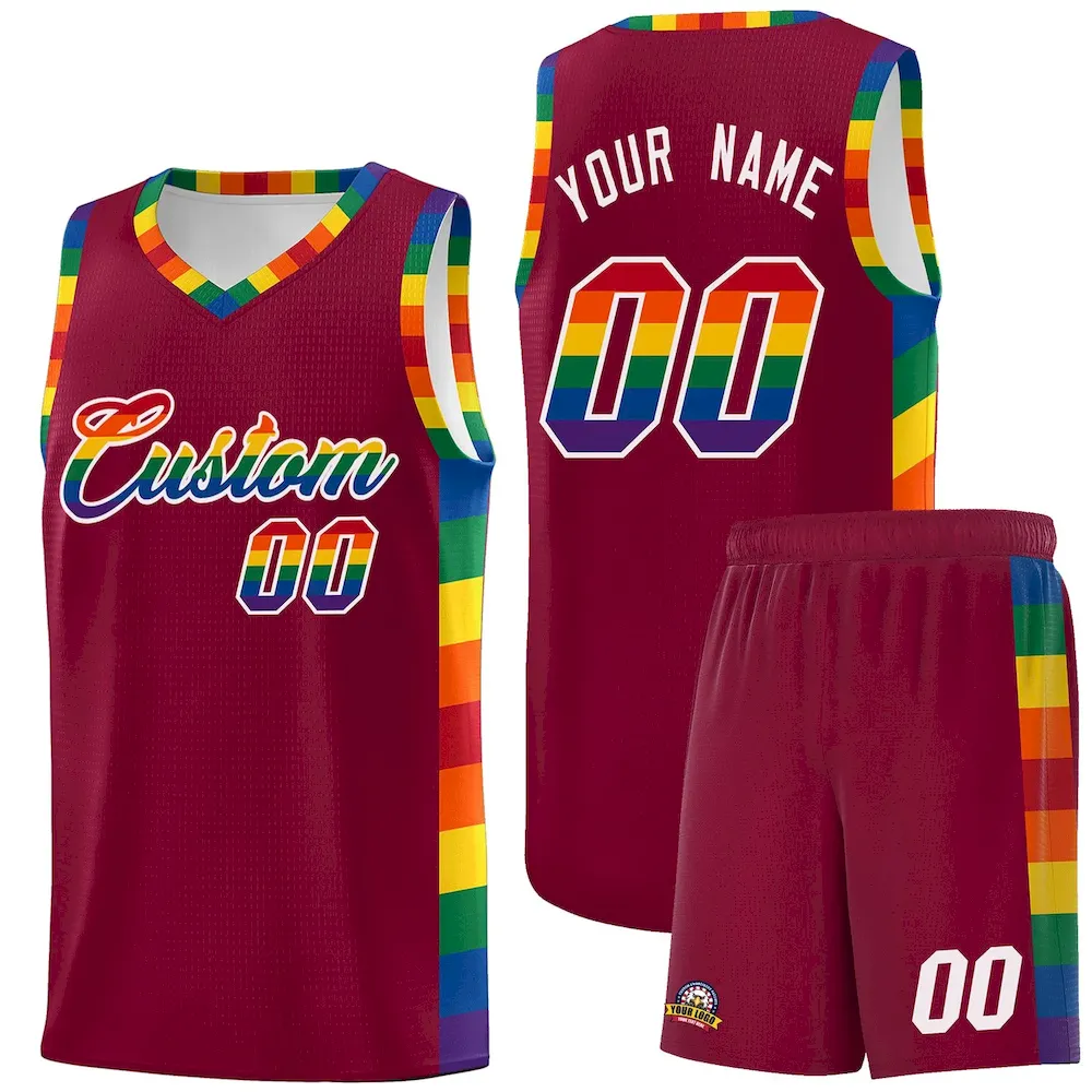Custom Crimson LGBT Rainbow For Pride Month Sports Uniform Basketball Jersey