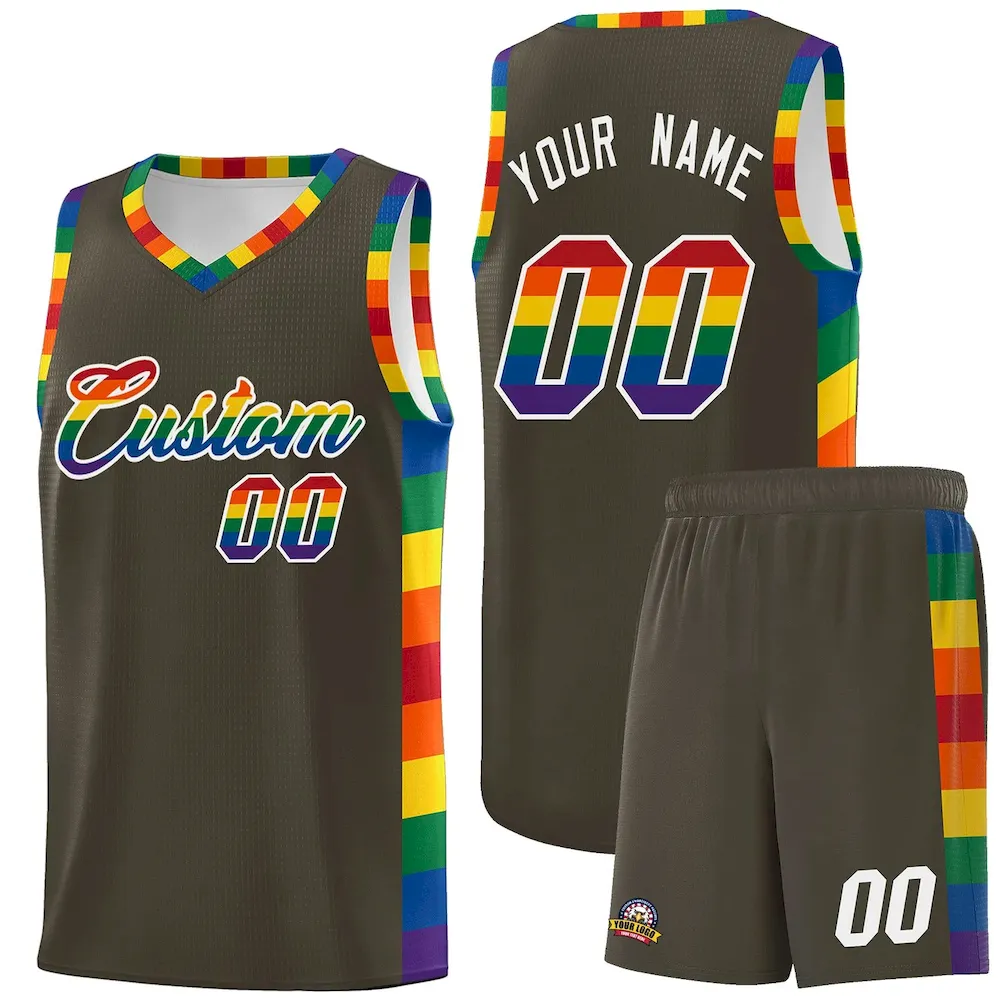 Custom Olive LGBT Rainbow For Pride Month Sports Uniform Basketball Jersey
