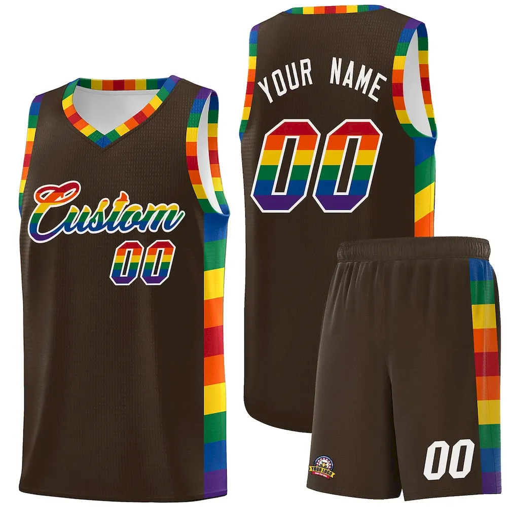 Custom Brown LGBT Rainbow For Pride Month Sports Uniform Basketball Jersey