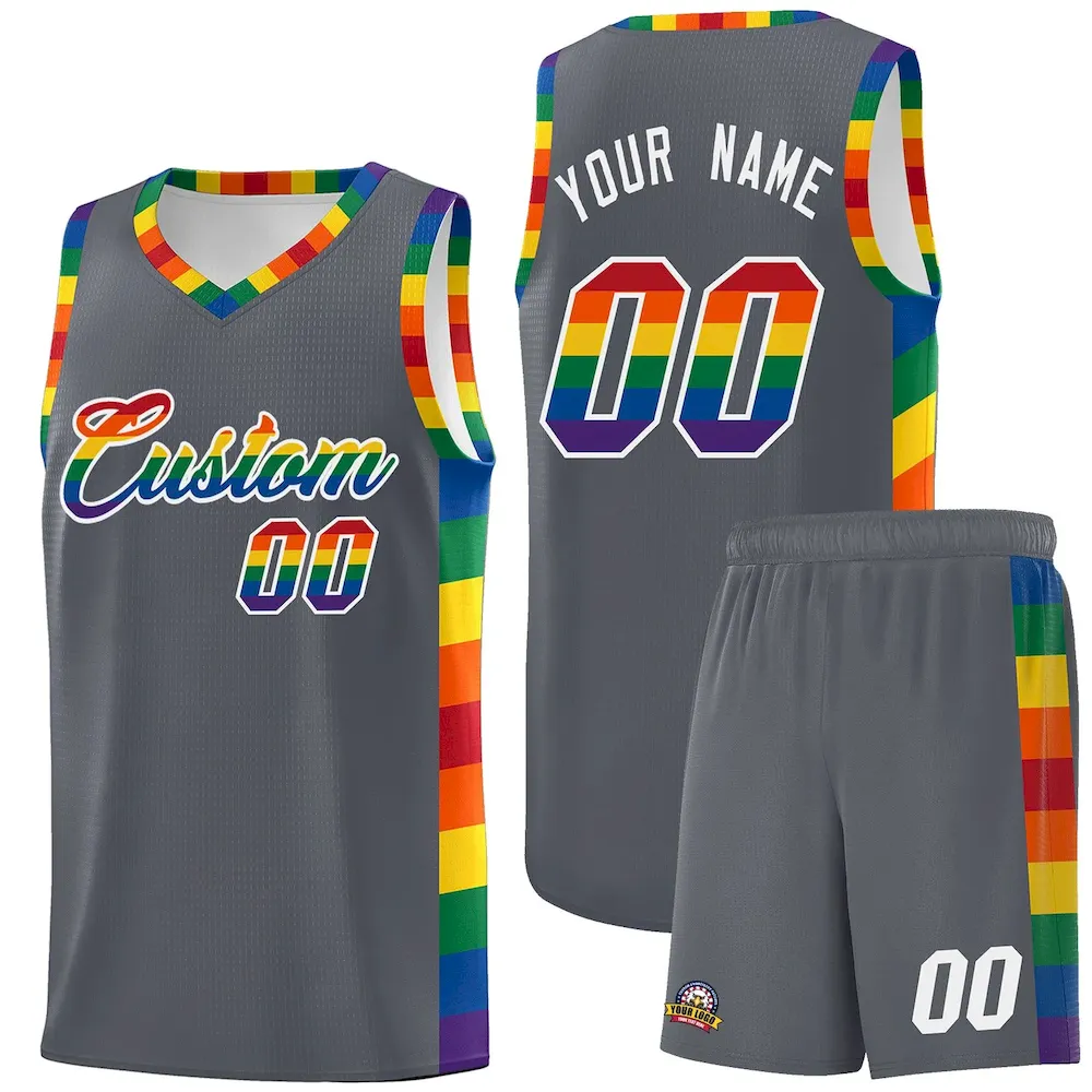 Custom Orange LGBT Rainbow For Pride Month Sports Uniform Basketball Jersey