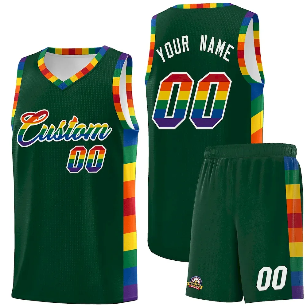 Custom Yellow LGBT Rainbow For Pride Month Sports Uniform Basketball Jersey
