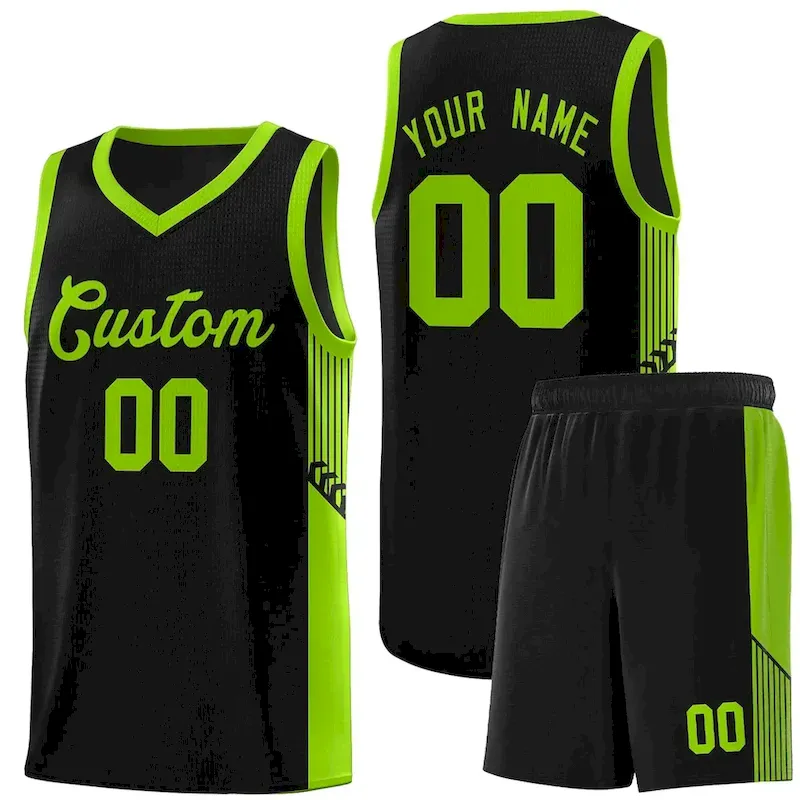Custom Black Neon Side Stripe Fashion Sports Uniform Basketball Jersey