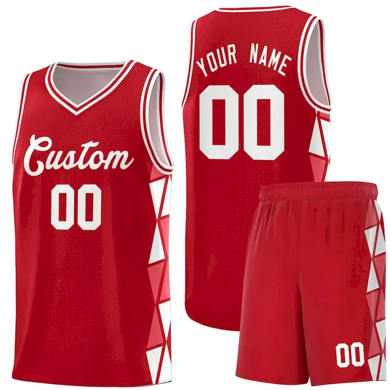 Custom Red Light Red-White Side Two-Color Triangle Splicing Sports Uniform Basketball Jersey