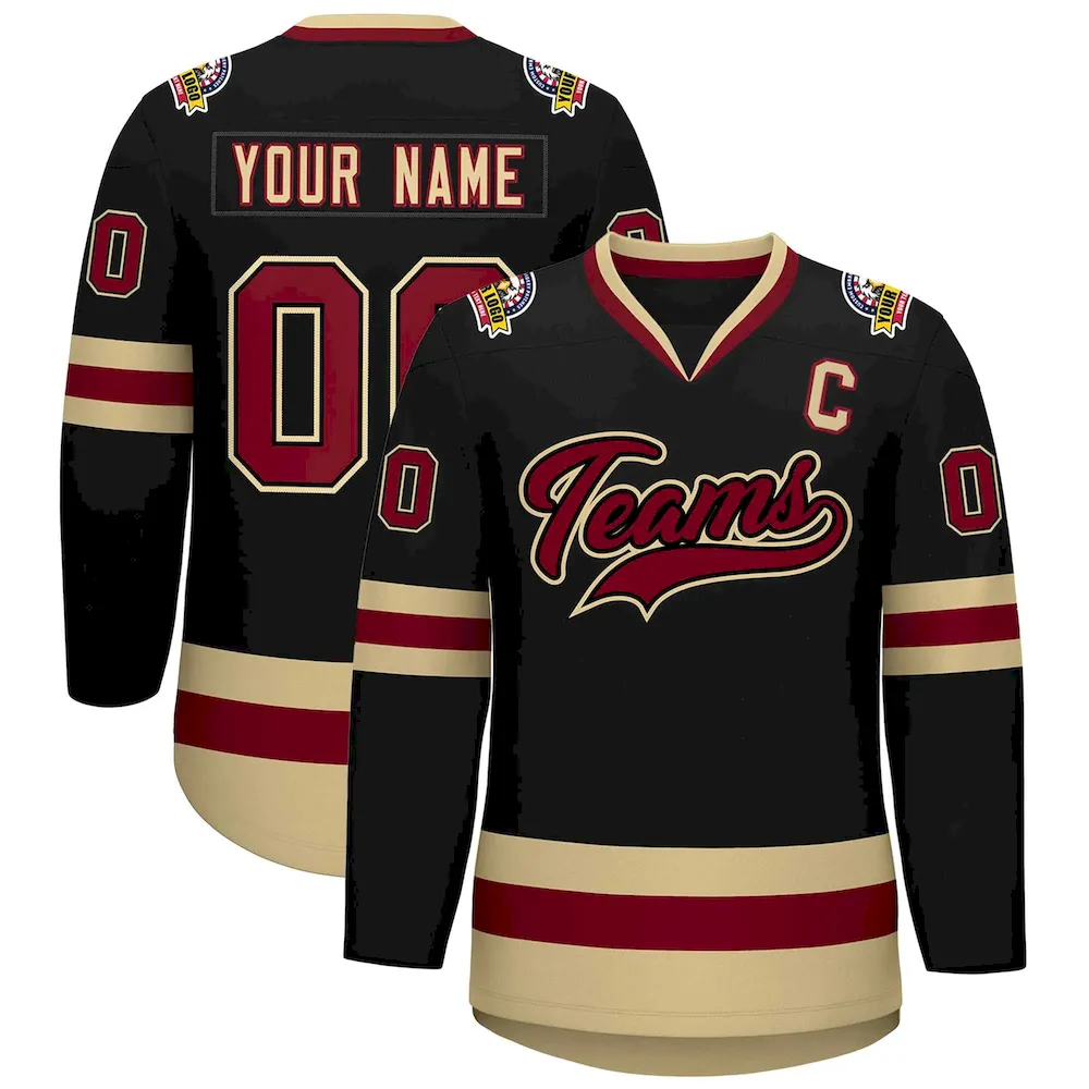 Custom Black Gold Black-White Classic Style Hockey Jersey