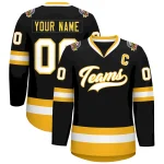 Custom Black White-Gold Classic Style Hockey Jersey
