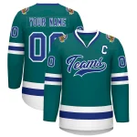 Custom Teal White-Gold Classic Style Hockey Jersey