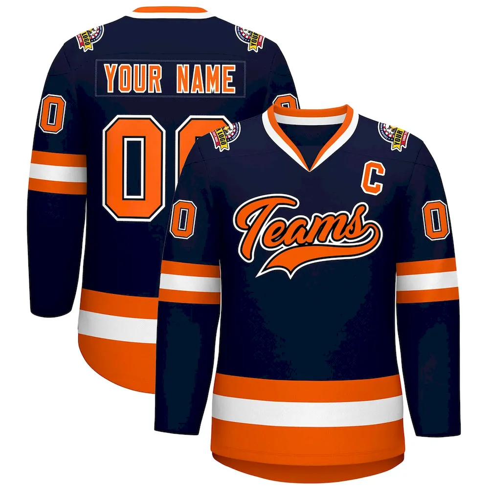 Custom Navy Orange Black-White Classic Style Hockey Jersey