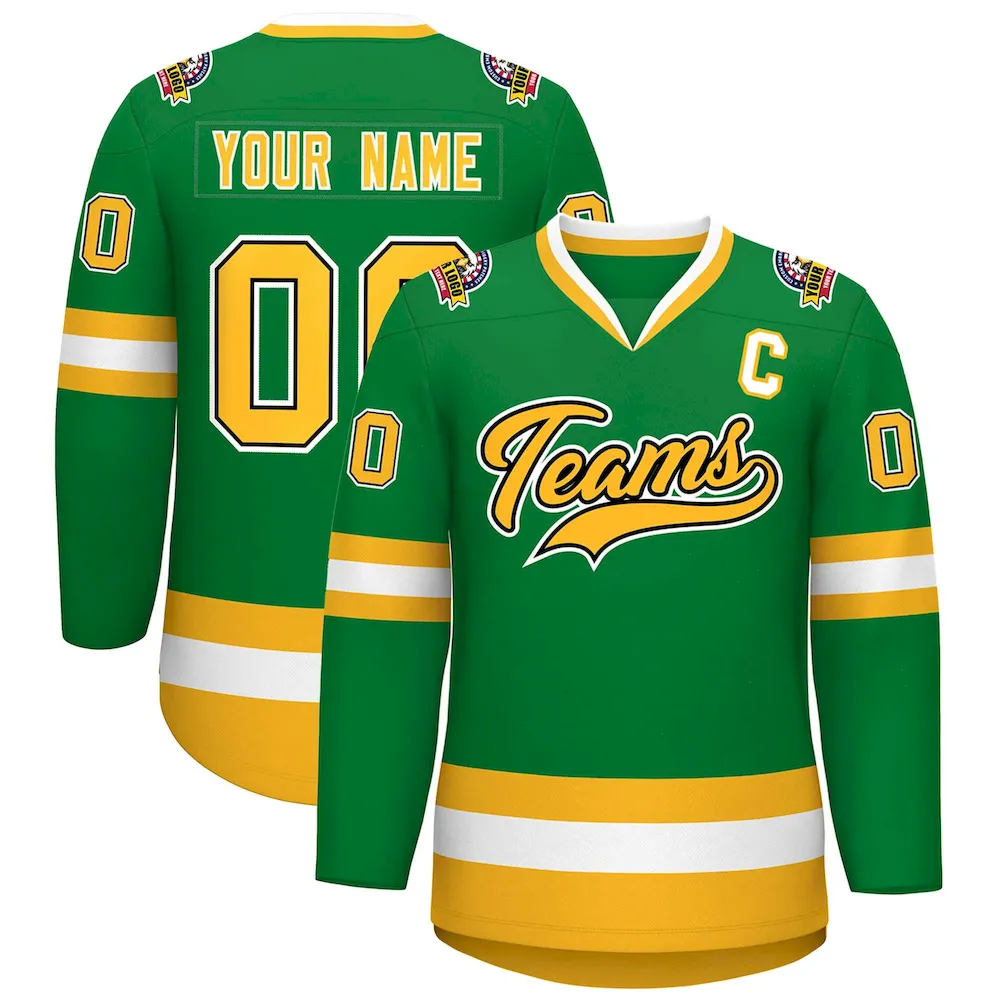 Custom Kelly Green Gold Black-White Classic Style Hockey Jersey