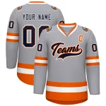 Custom Gray Navy Orange-White Classic Style Hockey Jersey