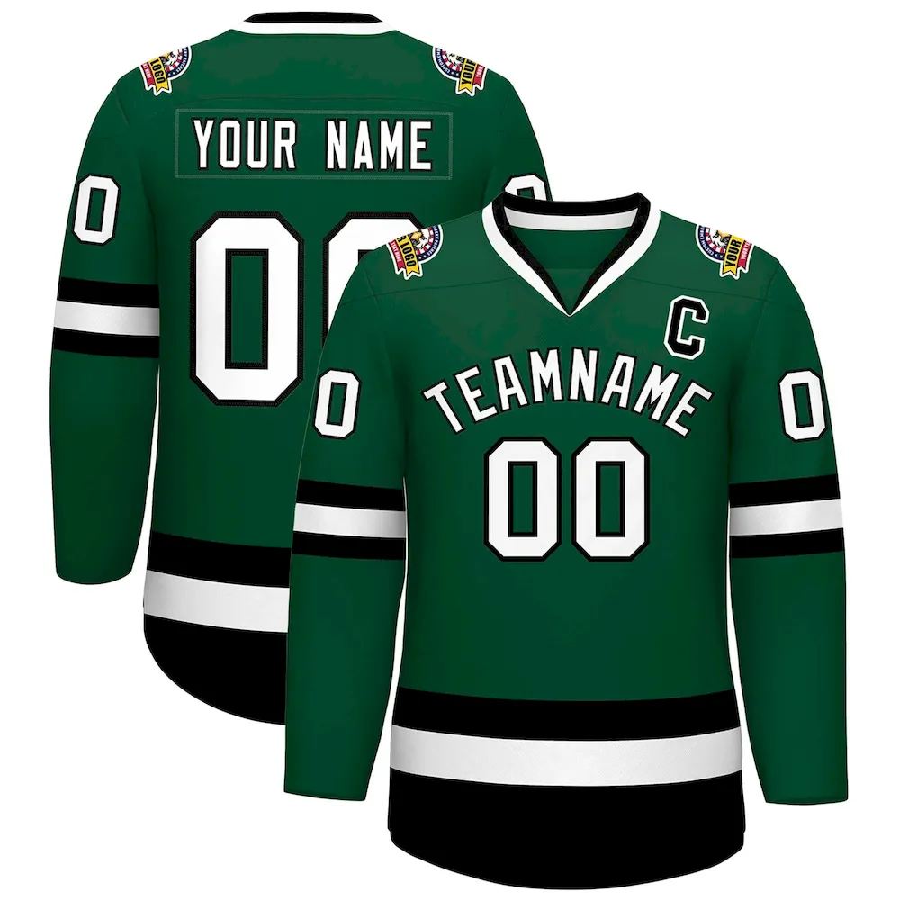 Custom Green White-Gold Classic Style Hockey Jersey