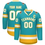 Custom Aqua Royal-White Classic Style Hockey Jersey