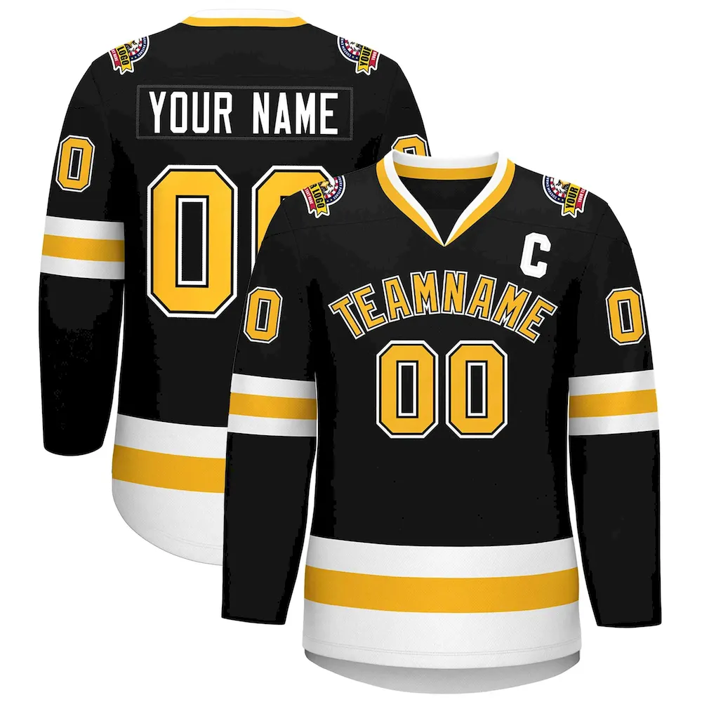 Custom Black Gold Black-White Classic Style Hockey Jersey
