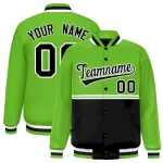Custom Green Black Varsity Full-Snap Color Block Letterman Jacket