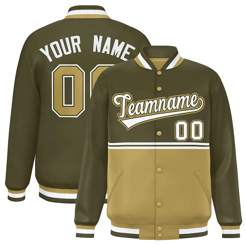 Custom Old Gold Black Varsity Full-Snap Color Block Letterman Jacket