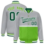Custom Red Powder Blue-White Varsity Full-Zip Shoulder Color Block Letterman Bomber Jacket