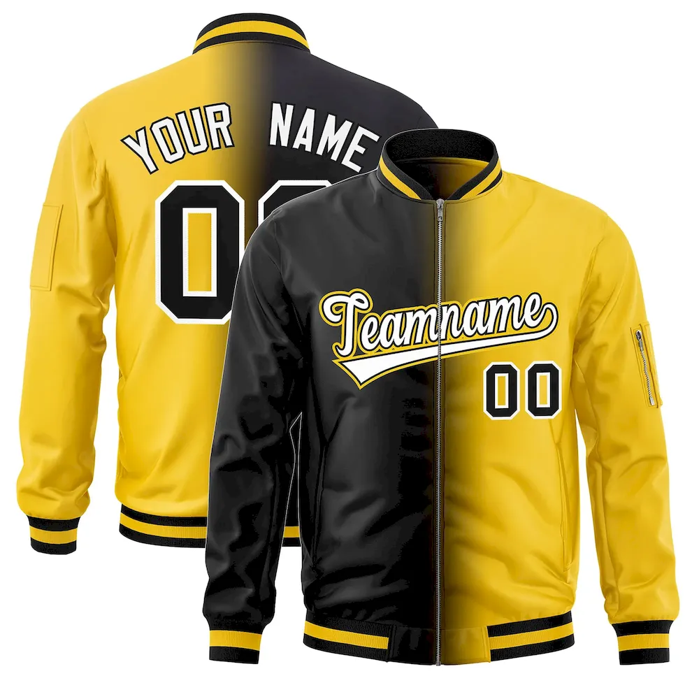 Custom Black Red Full-Zip Gradient Fashion Letterman Bomber Jacket